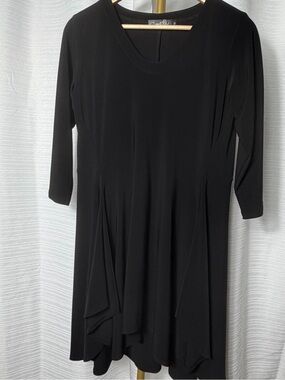 Sympli Black Scoop-Neck Draped A-Line Dress
